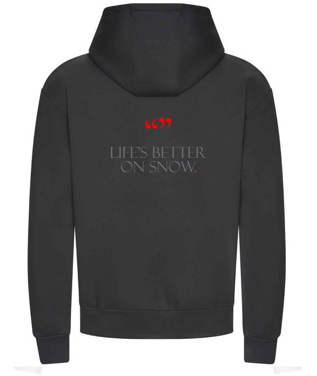 Solid Charcoal Heavyweight Ski Hoodie - 'Life's Better on Snow' | 440gsm | UK Lifestyle Brand Hoodie Life_sbetteronsnowSolidCharcoalHoodieBack 237 Collective
